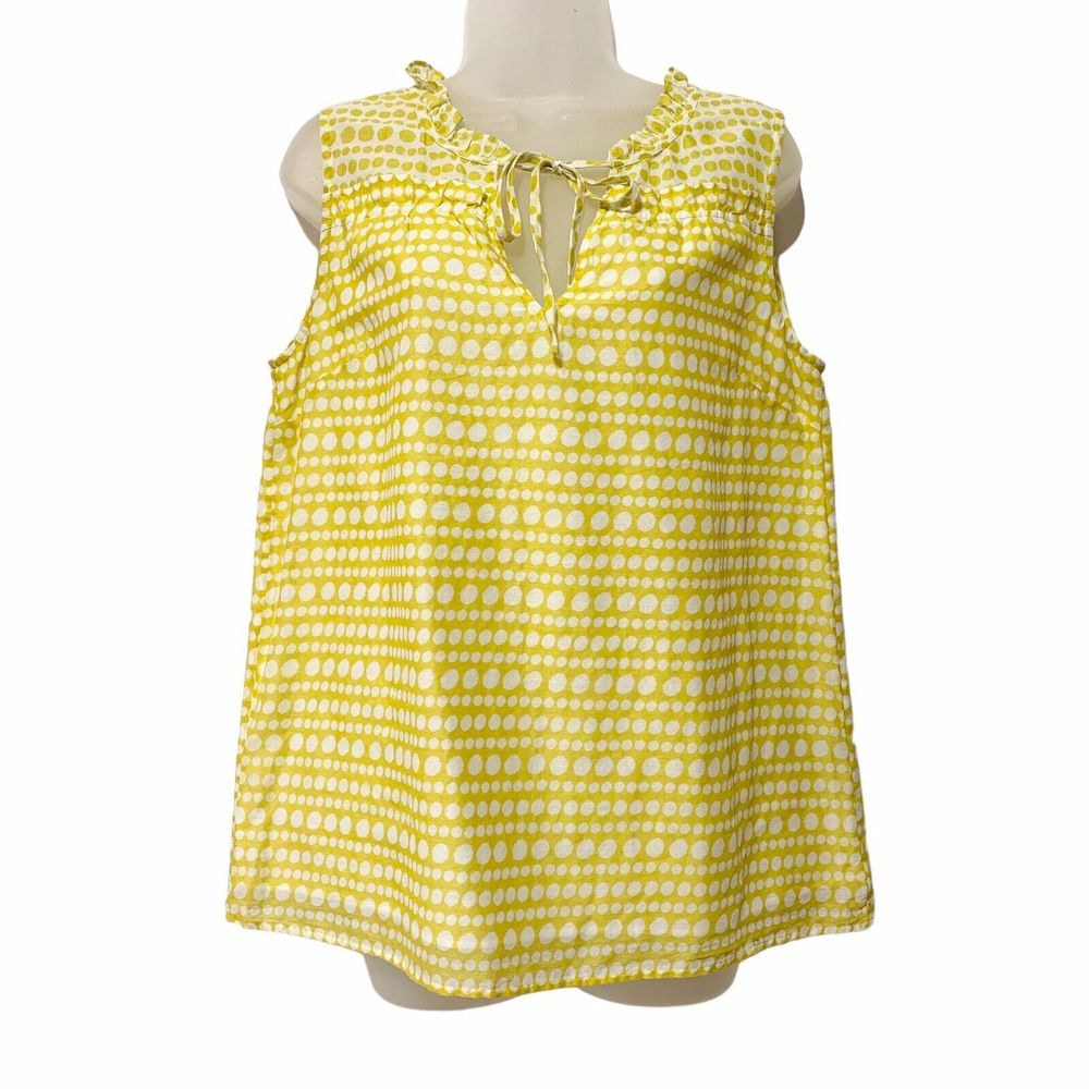 Boden Yellow White Cotton Polka Dot Sleeveless Blouse Size 8